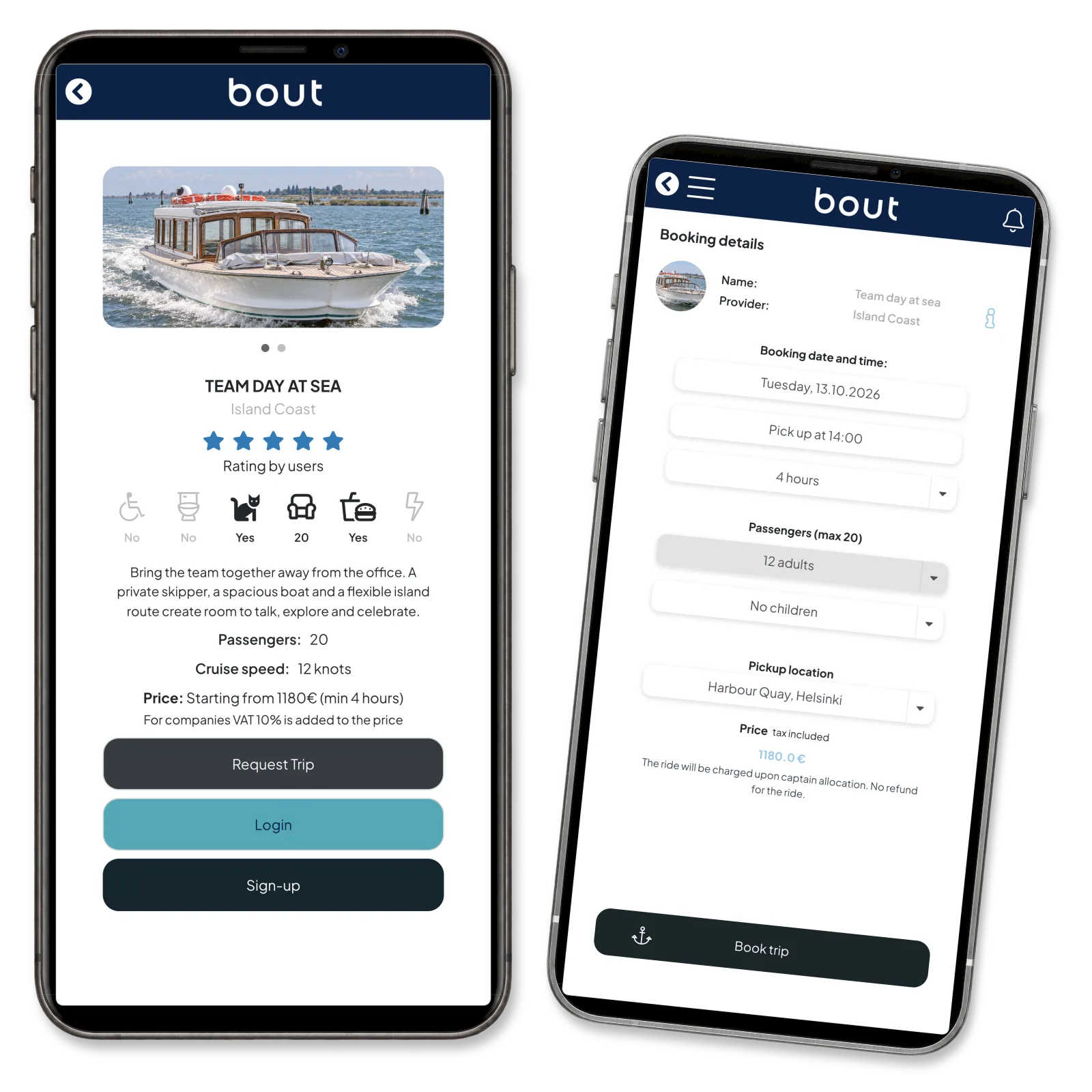 Team day at sea package beside a four-hour booking form for twelve adults.