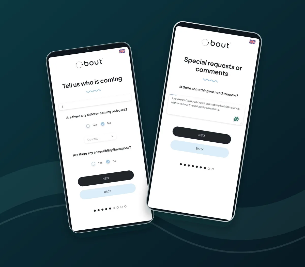 Passenger needs and special-request fields in the real Bout Cruise customer flow.