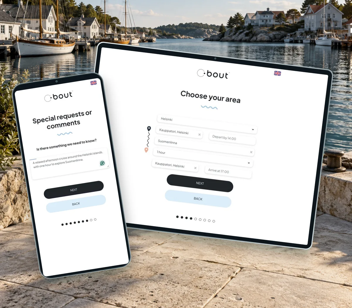 A Helsinki and Suomenlinna route with a fictional cruise wish in Bout Cruise.
