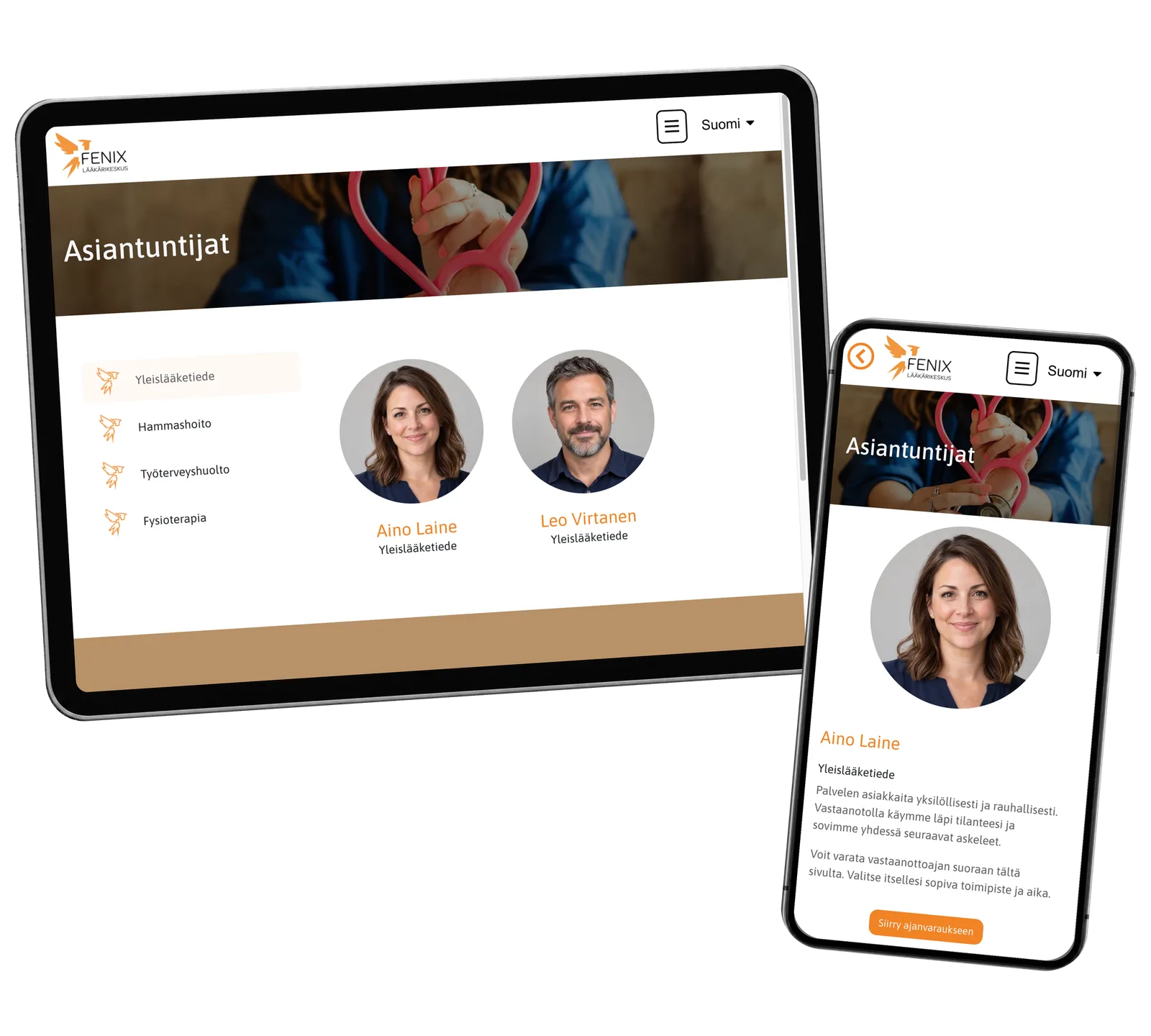 Fenix application: Find the person behind the service. Real interface with fictional demonstration data.