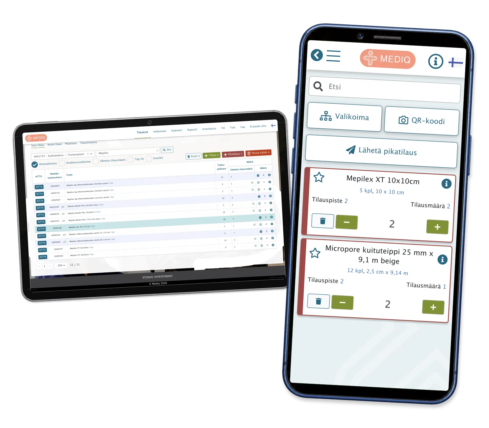 A mobile urgent-order basket beside a separate replenishment selection with dressings.