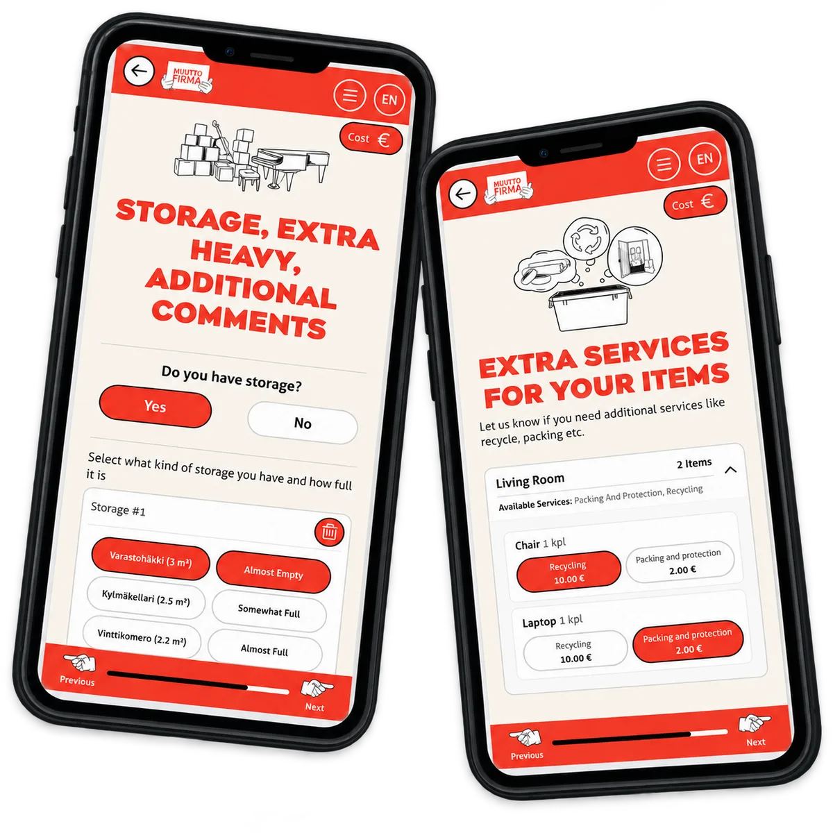 EasyMoves förrådsuppgifter och tilläggstjänster för föremål i en demokomposition.