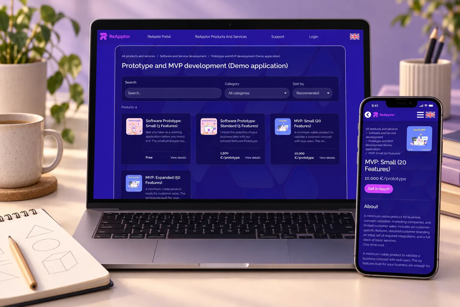 Prototype and MVP catalogue with the mobile MVP detail.