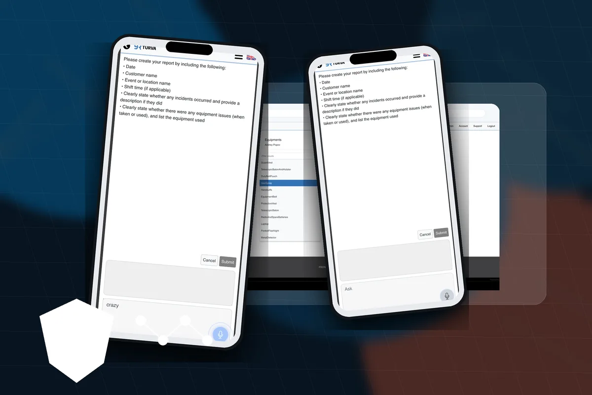 RepSec AI-assisted report drafting screens in phone frames